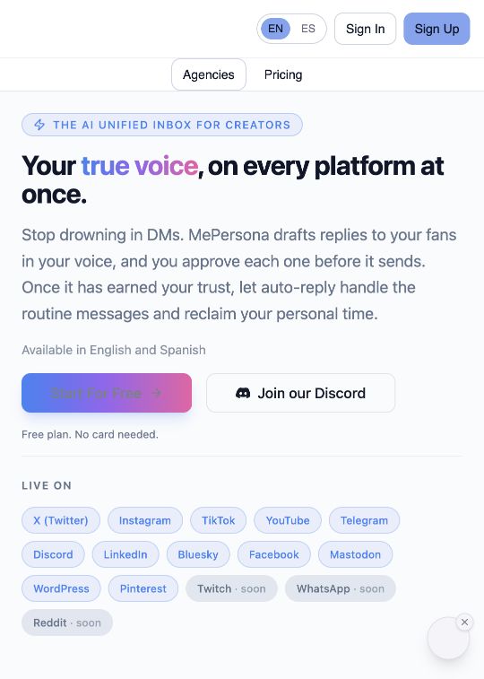 MePersona — capture of its public source page, checked 2026-10-12