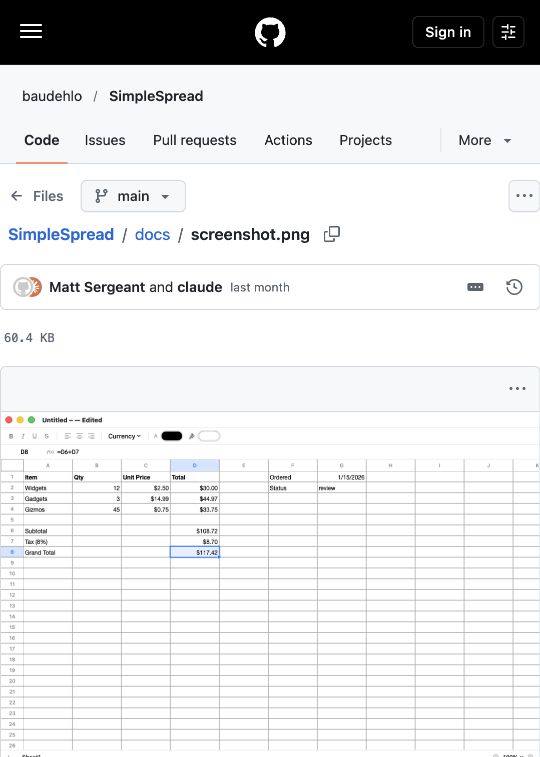 SimpleSpread — capture of its public source page, checked 2026-10-12